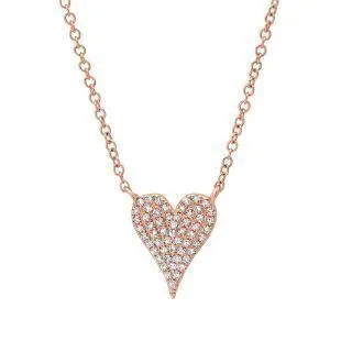 0.11ct 14k Rose Gold Diamond Pave Heart Necklace