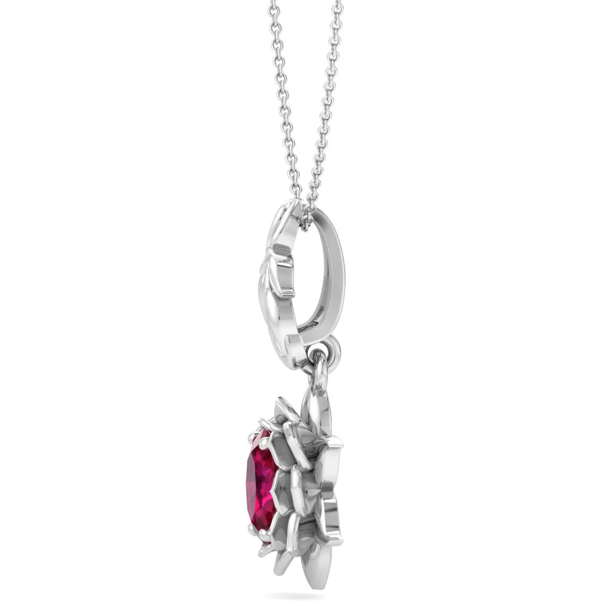 1 Carat Oval Shape Ruby Ornate Necklace In 14K White Gold