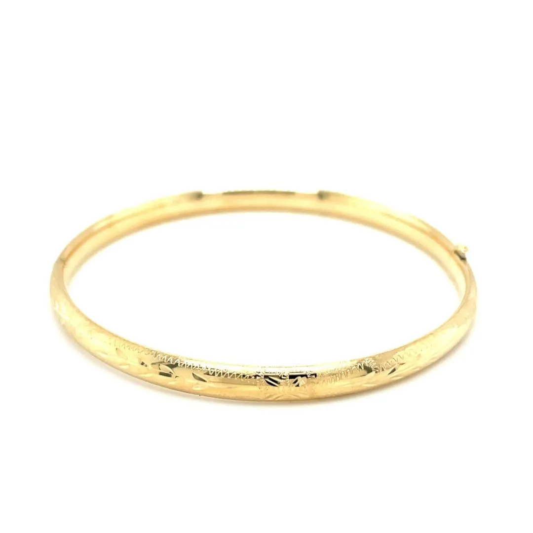 10k Yellow Gold Botanical Pattern Florentine Bangle