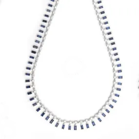 14K & 18K Gold Diamond & Blue Sapphire Baguette Necklace