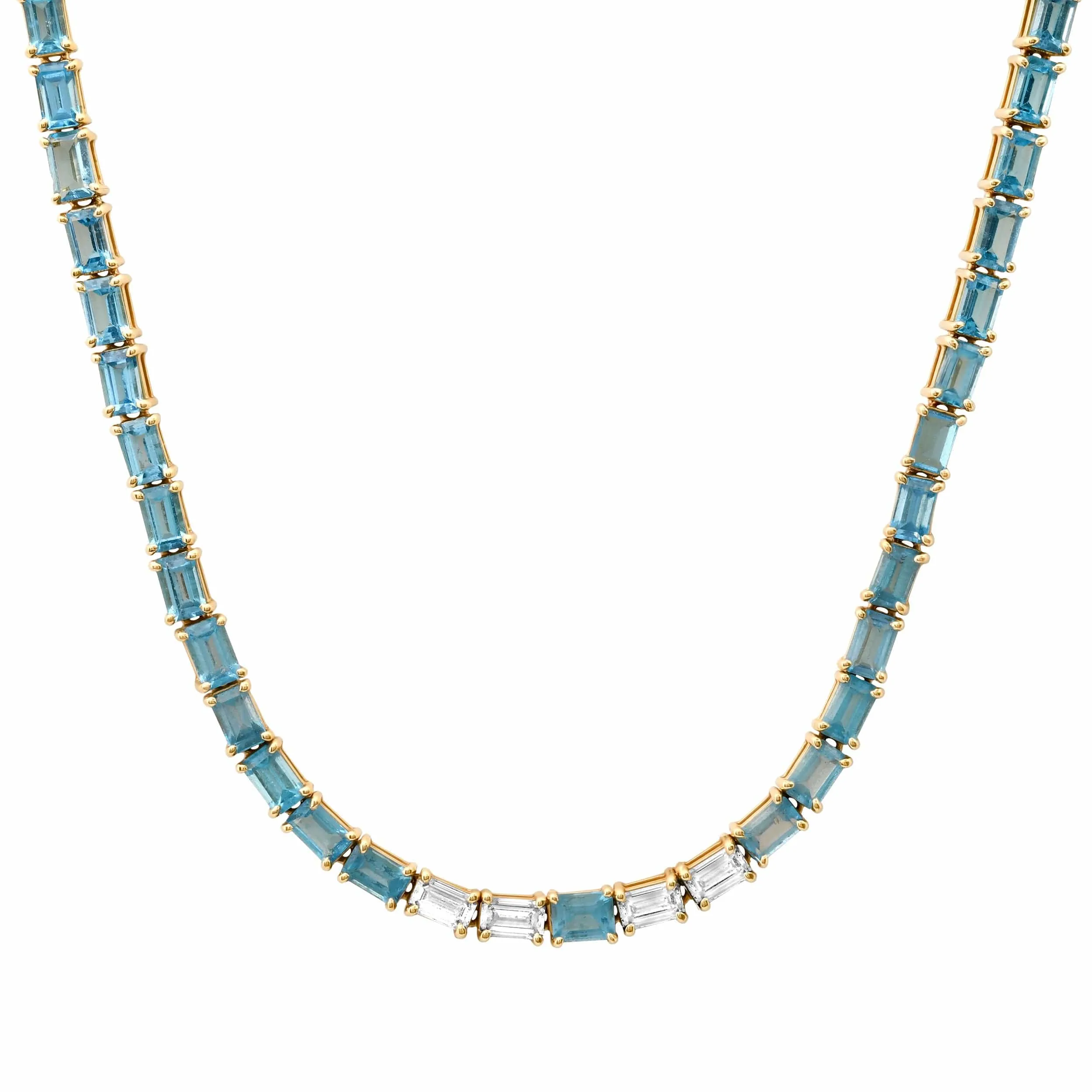 14K & 18K Gold East West Blue Topaz & Diamond Necklace