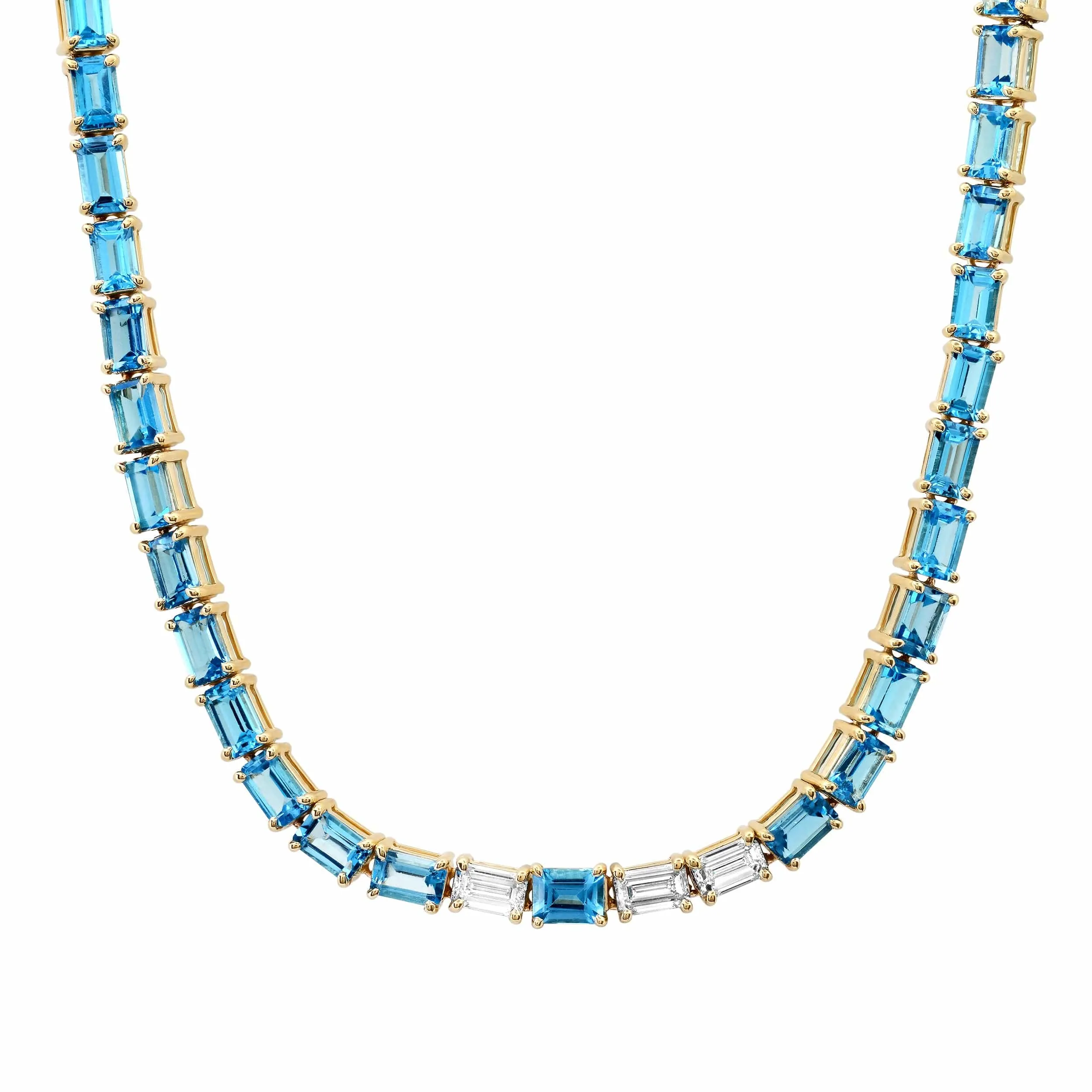 14K & 18K Gold East West Blue Topaz & Diamond Necklace