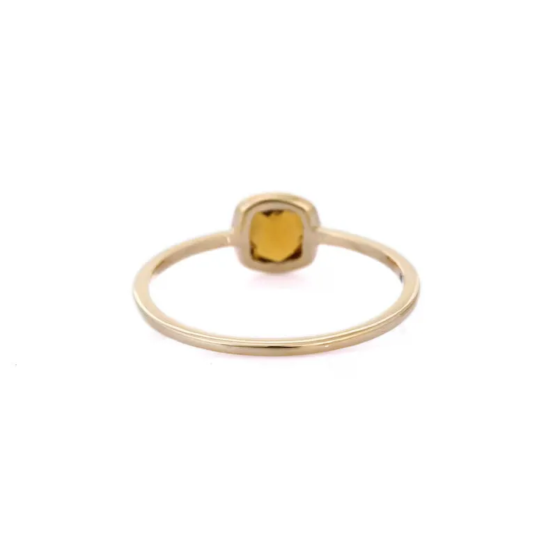 14K Gold Cushion Cut Citrine Dainty Ring