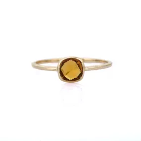 14K Gold Cushion Cut Citrine Dainty Ring