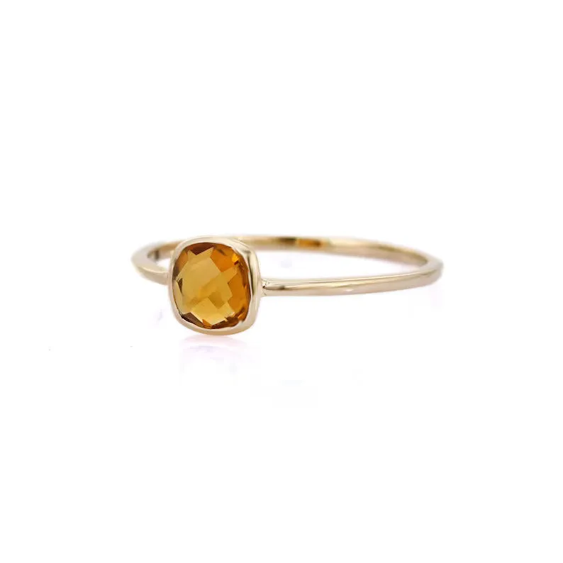 14K Gold Cushion Cut Citrine Dainty Ring