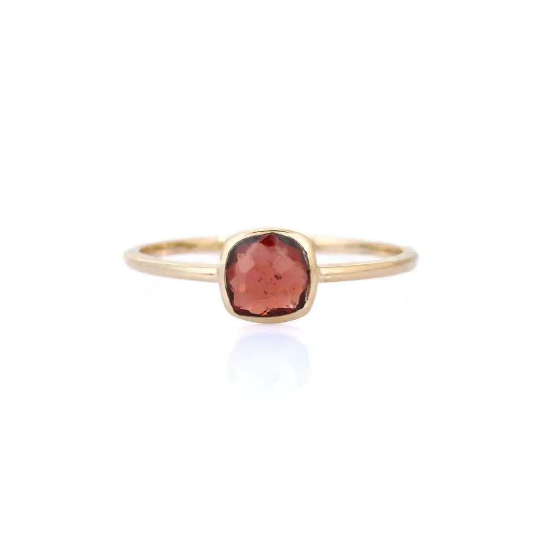 14K Gold Cushion Cut Garnet Ring