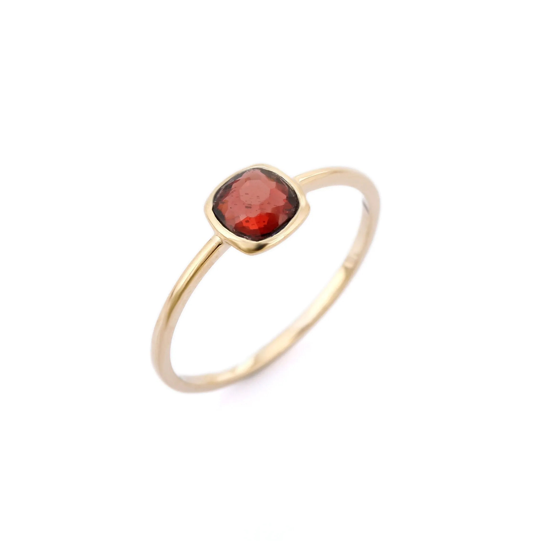 14K Gold Cushion Cut Garnet Ring