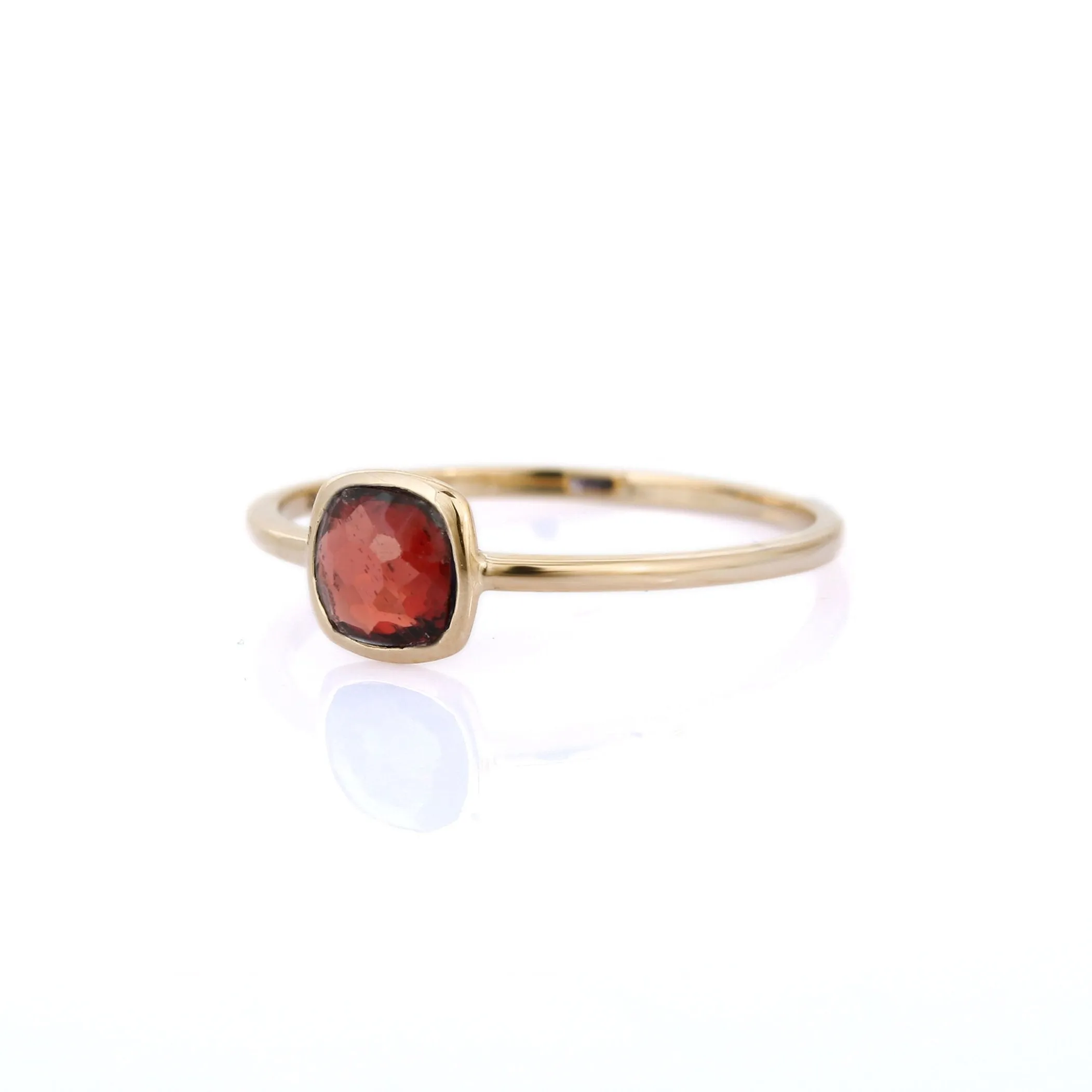 14K Gold Cushion Cut Garnet Ring