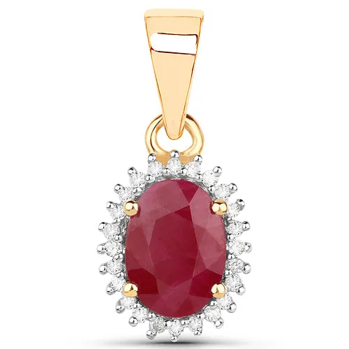 14K Yellow Gold Ruby and White Diamond Pendant