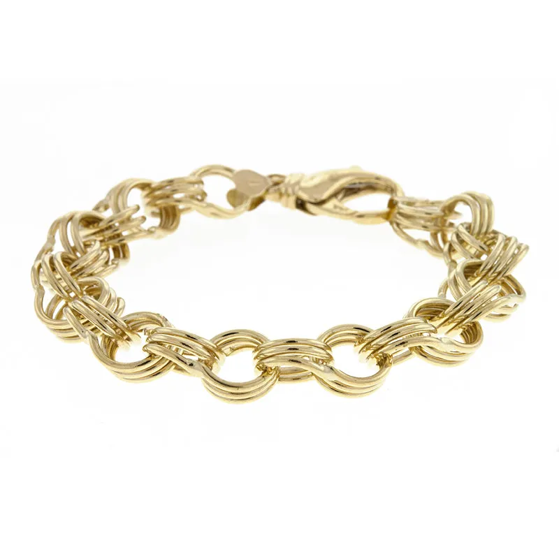 14K Yellow Gold Triple Link Charm Bracelet