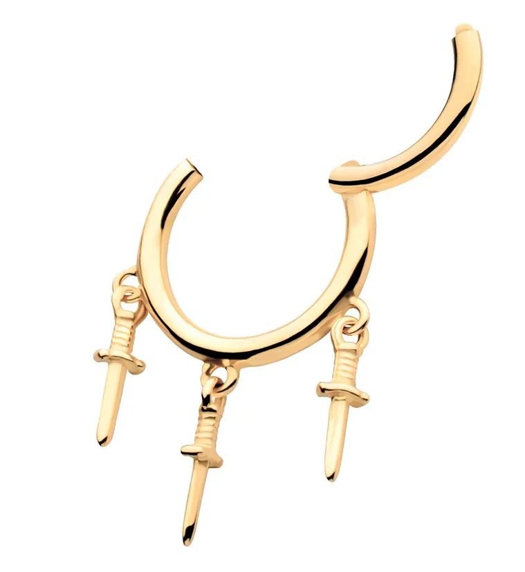 14kt Gold Triple Dagger Dangle Hinged Segment Ring