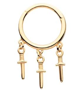 14kt Gold Triple Dagger Dangle Hinged Segment Ring