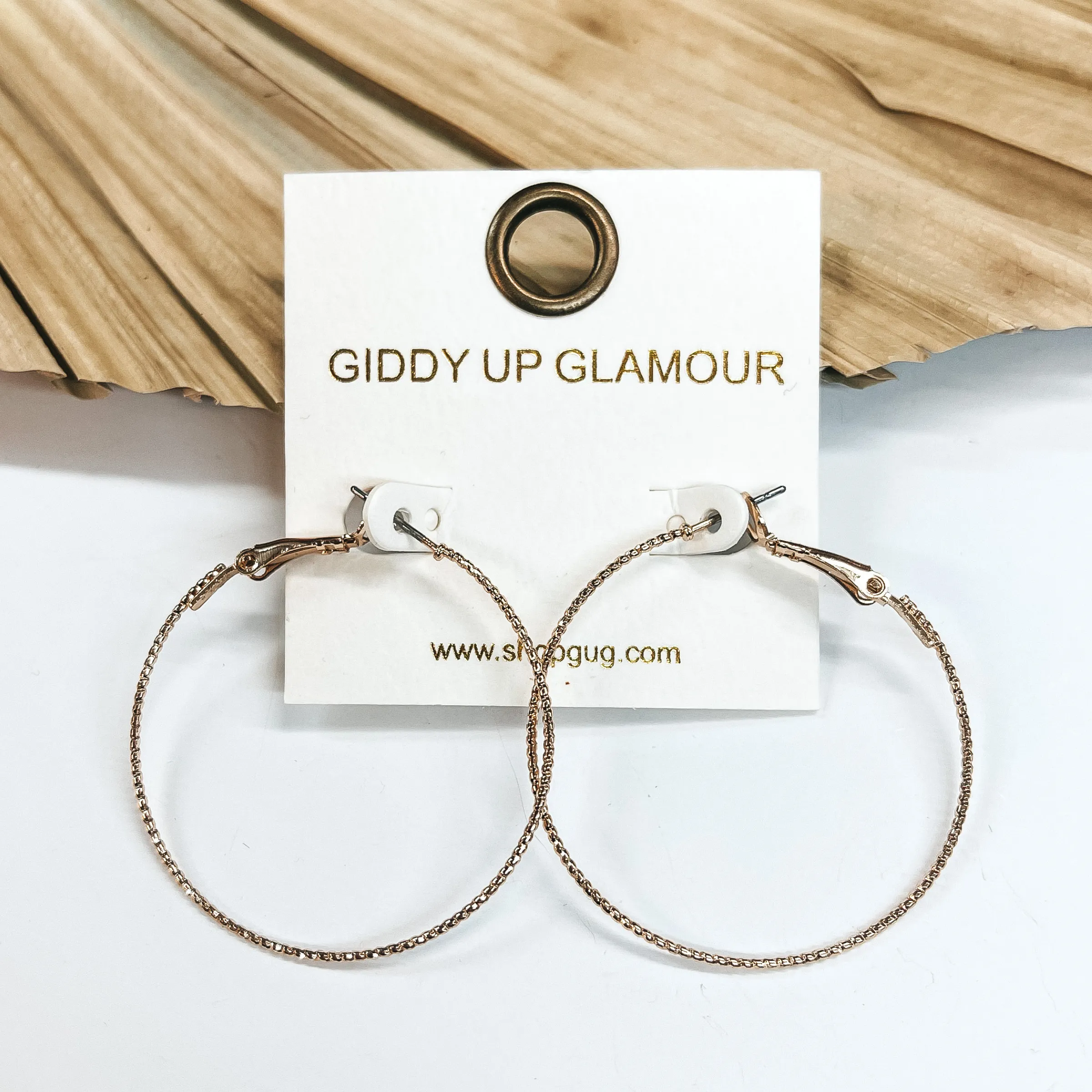 1.5 Inch Thin Wired Rope Textured Hoop Earrings in Gold