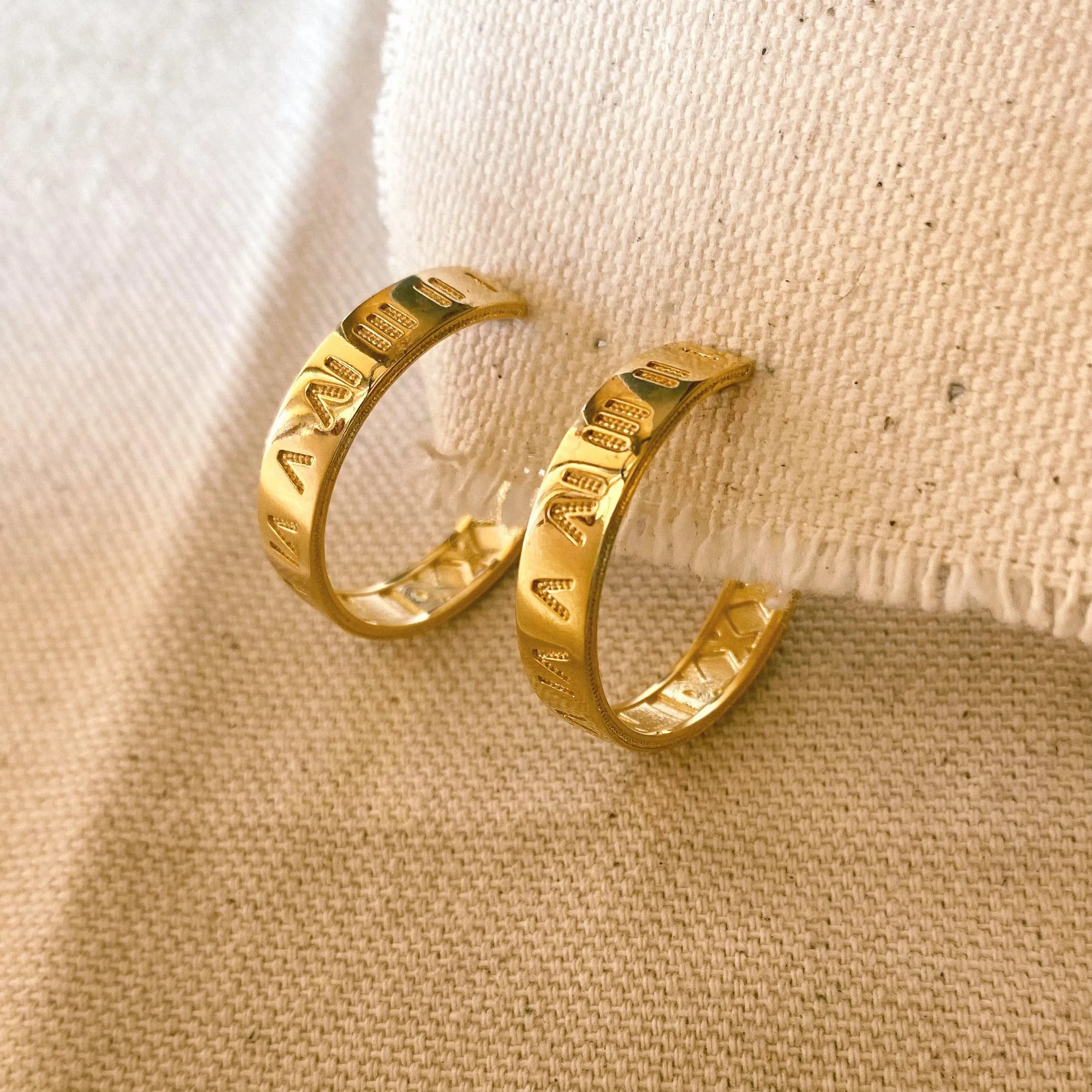 18k Gold Filled Roman Numerals C Hoop Earrings