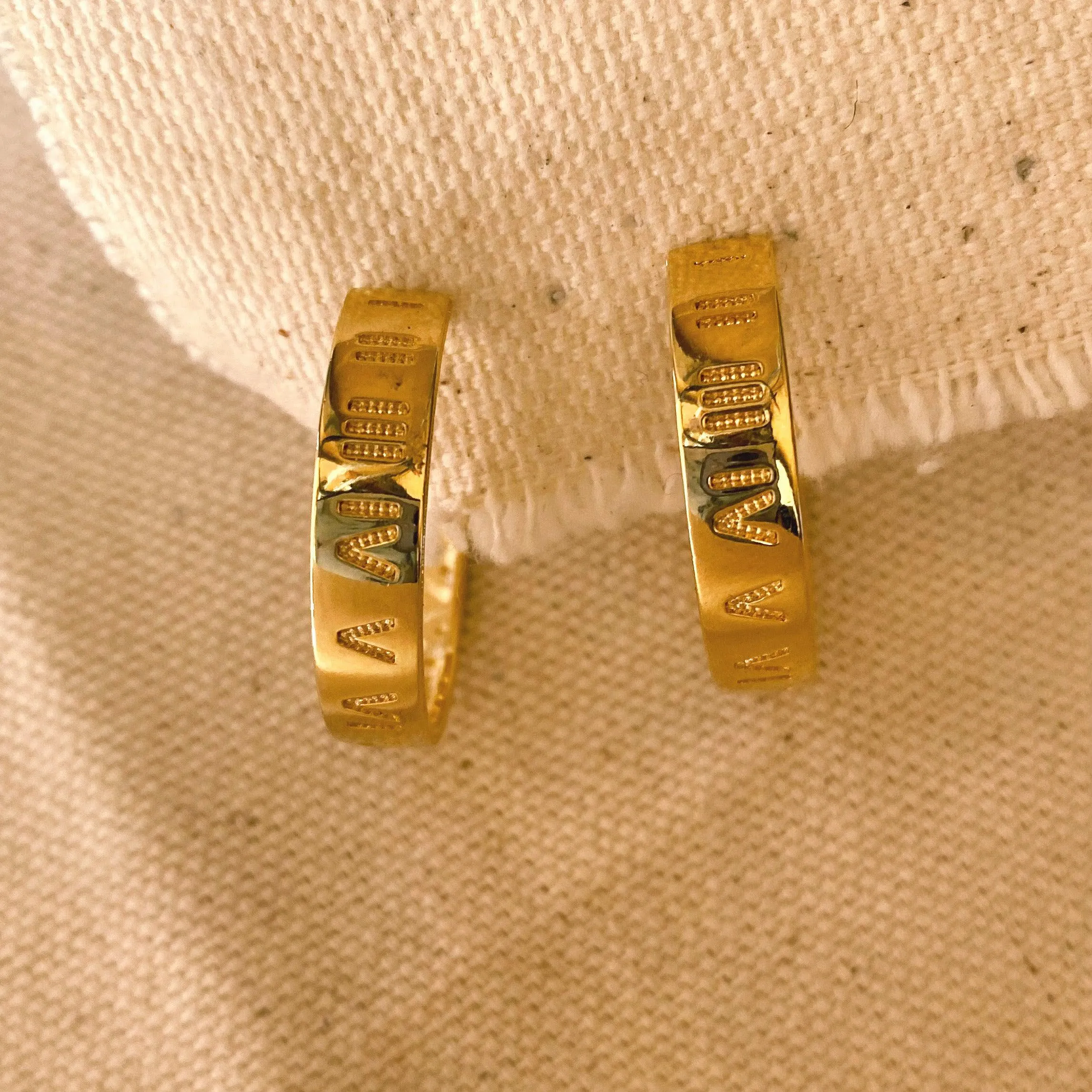 18k Gold Filled Roman Numerals C Hoop Earrings