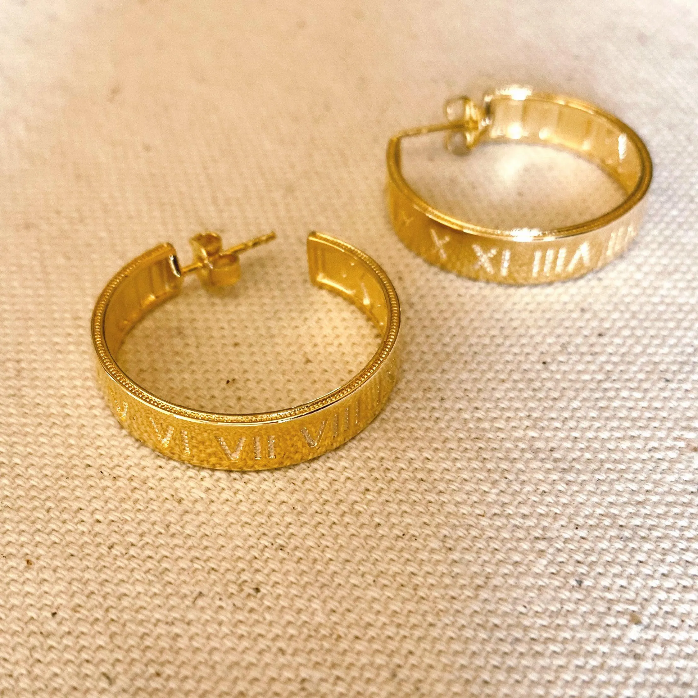 18k Gold Filled Roman Numerals C Hoop Earrings