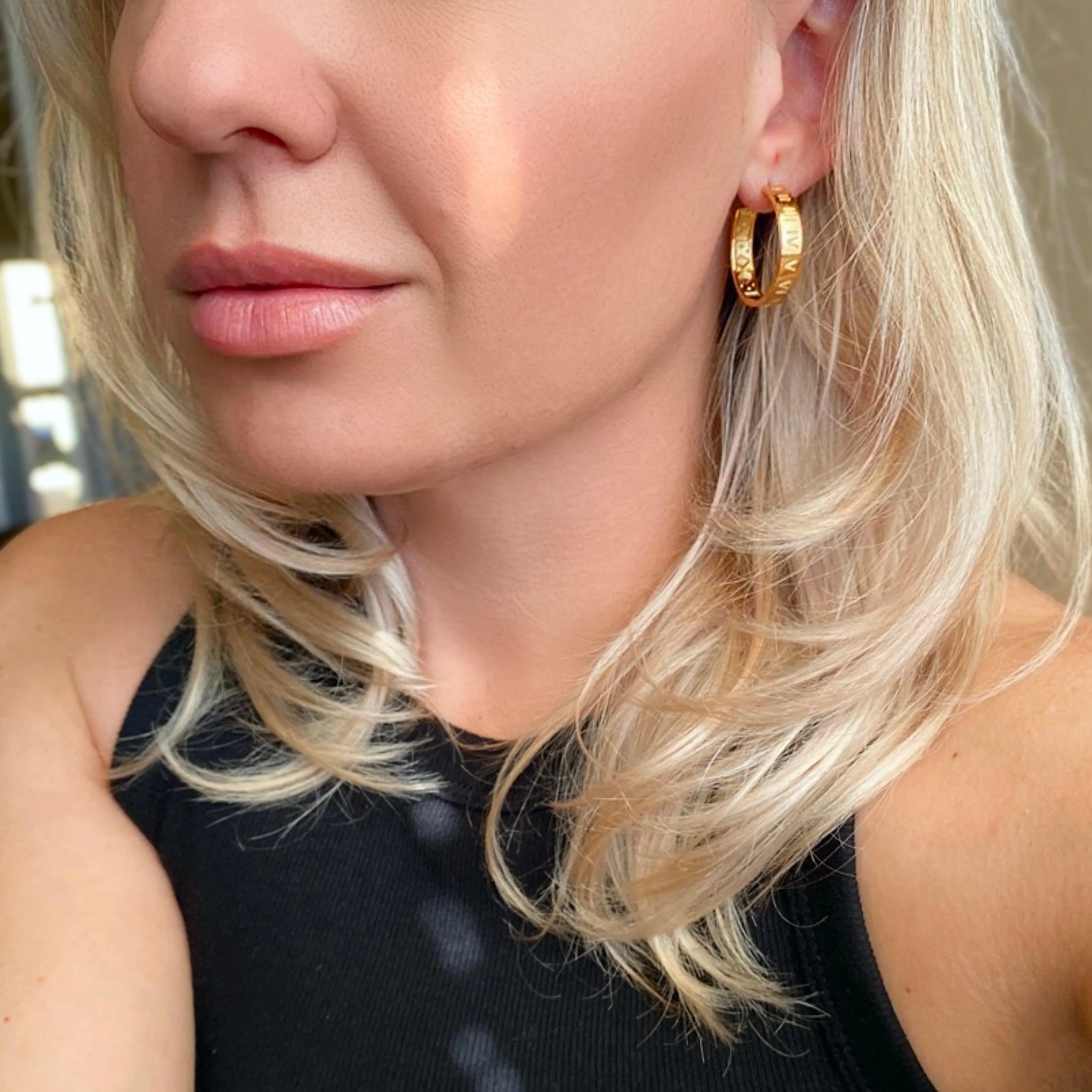 18k Gold Filled Roman Numerals C Hoop Earrings