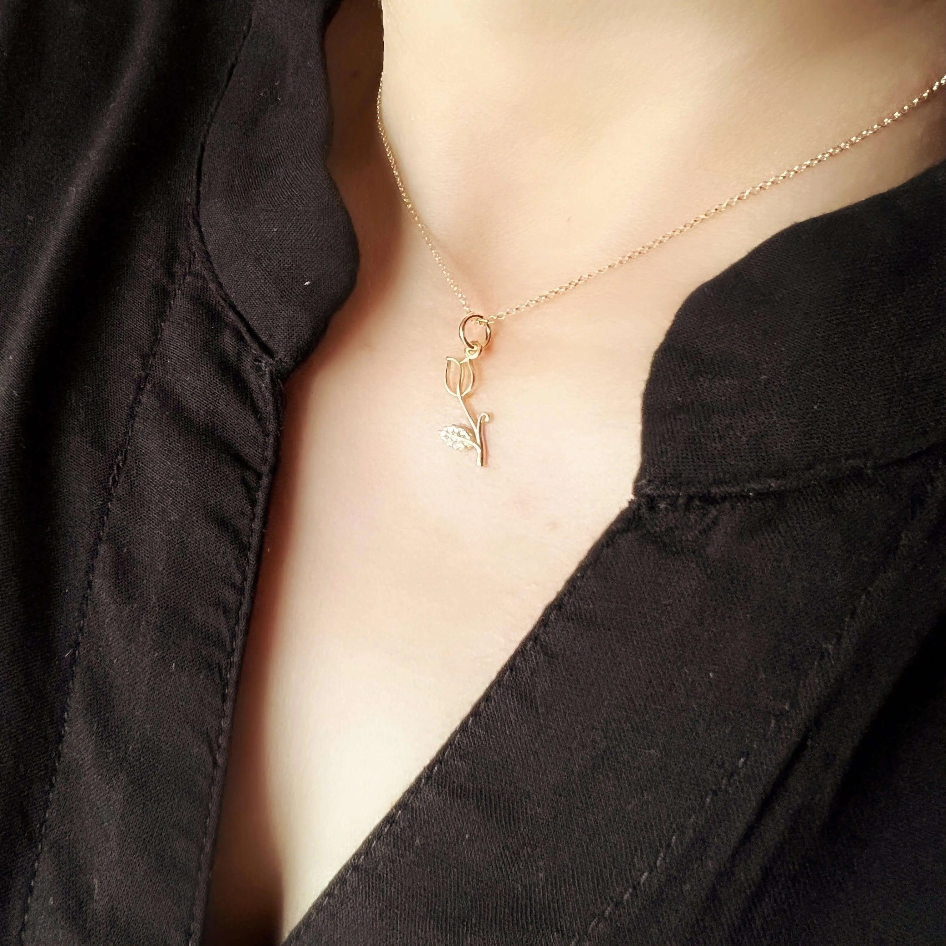 18k Gold Filled Tulip Charm Necklace