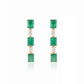 18K Gold Octagon Cut Emerald Diamond Drop Earrings