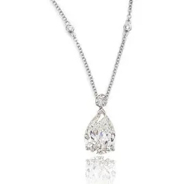 18K White Gold Pear Shape Diamond Pendant On Diamonds-By-The-Yard Chain