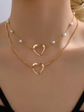 1pc Fashion Heart Charm Layered Necklace For Women For Daily Decoration