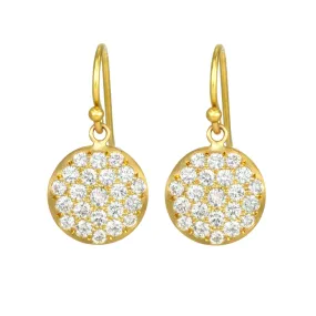 20K Gold Round Medium Lentil Pave Diamond Earrings