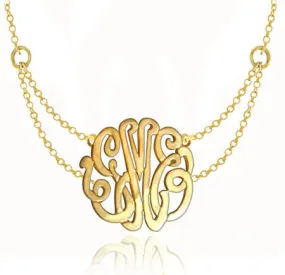 24K Gold Plated Monogram Necklace on Double Chain