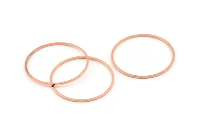 30mm Circle Connector, 24 Rose Gold Tone Brass Circle Connectors (30x1mm) D1441