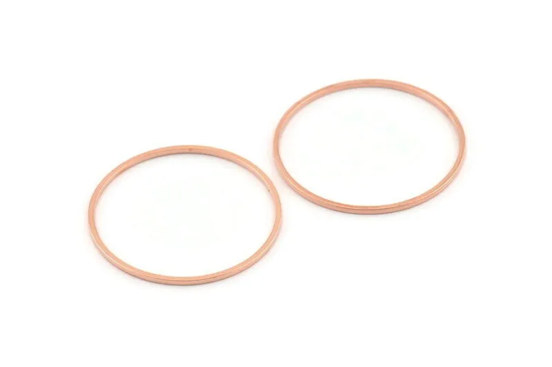 30mm Circle Connector, 24 Rose Gold Tone Brass Circle Connectors (30x1mm) D1441