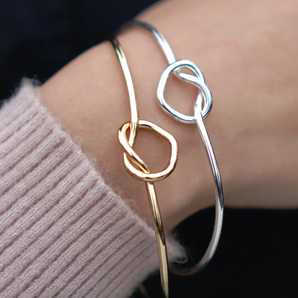 60mm Brass Adjustable love knot bangle bracelet bridesmaid knot bracelet tie the knot bracelet knot bracelet plated silver 1pcs