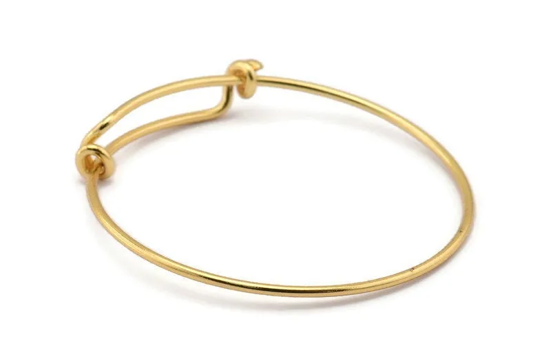 62mm Charm Bracelet, Gold Plated Brass Charm Bangle, Charm Bracelet, Adjustable (62x9x1.6mm) V058