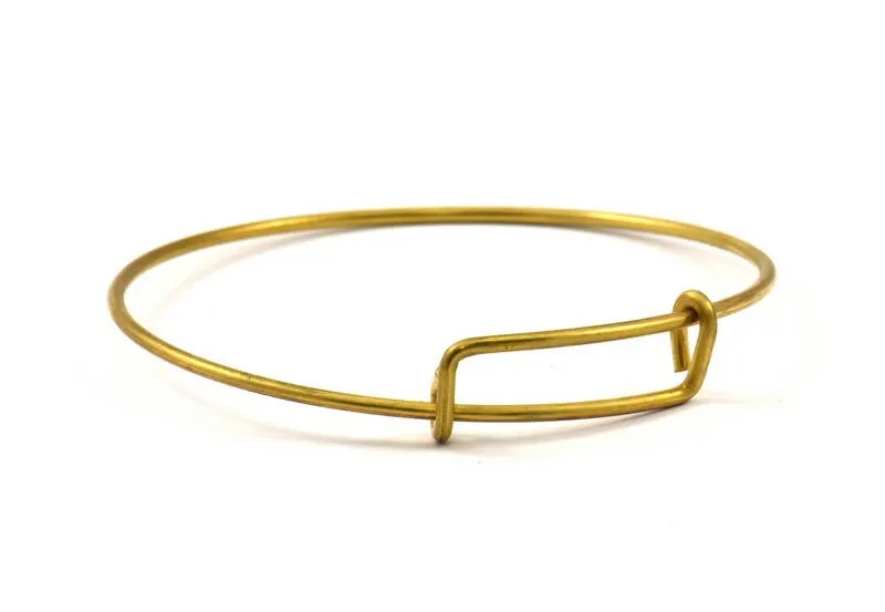 64mm Wire Bangle, 5 Raw Brass Charm Bangle, Charm Bracelets (64x9x1.6mm) V057