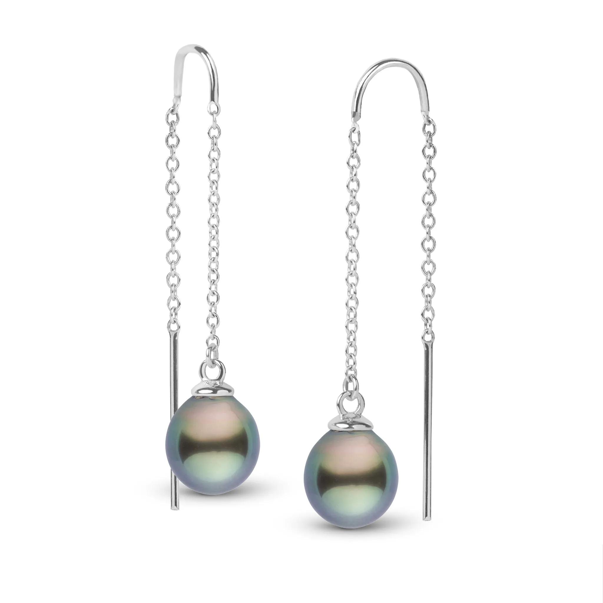 9.0-10.0 mm Tahitian Drop Pearl Threader Earrings