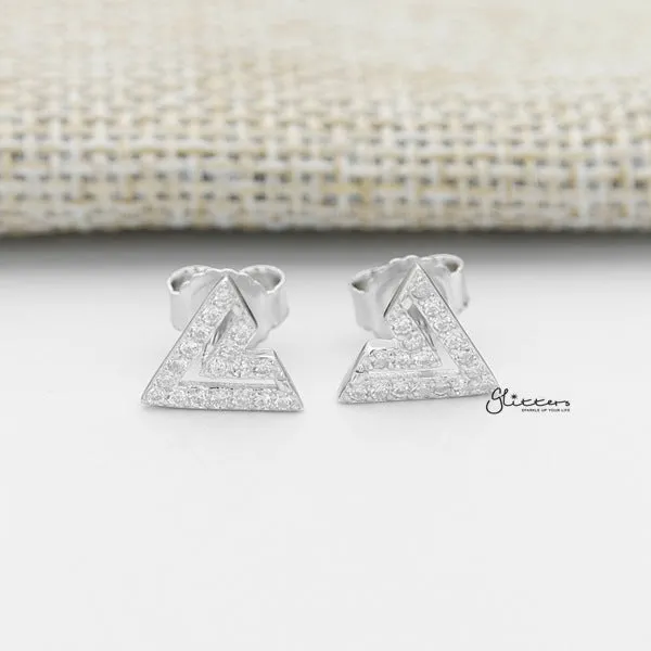 925 Sterling Silver CZ Paved Double V Shape Stud Earrings