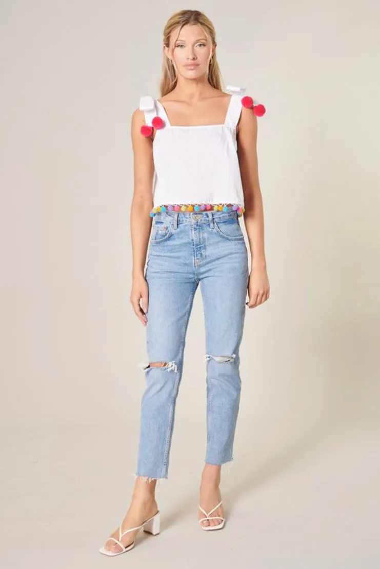 Abriella Pom Pom Poplin Crop Top