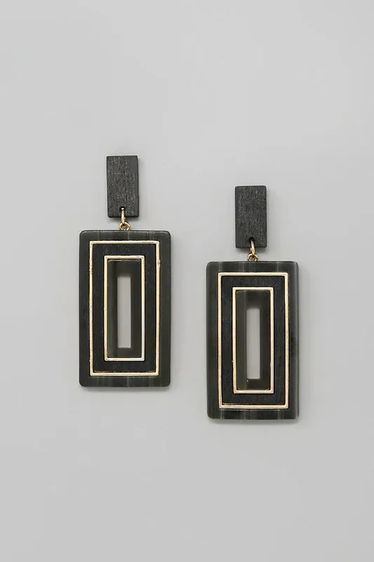 Acetate & Wood Rectangle Earring