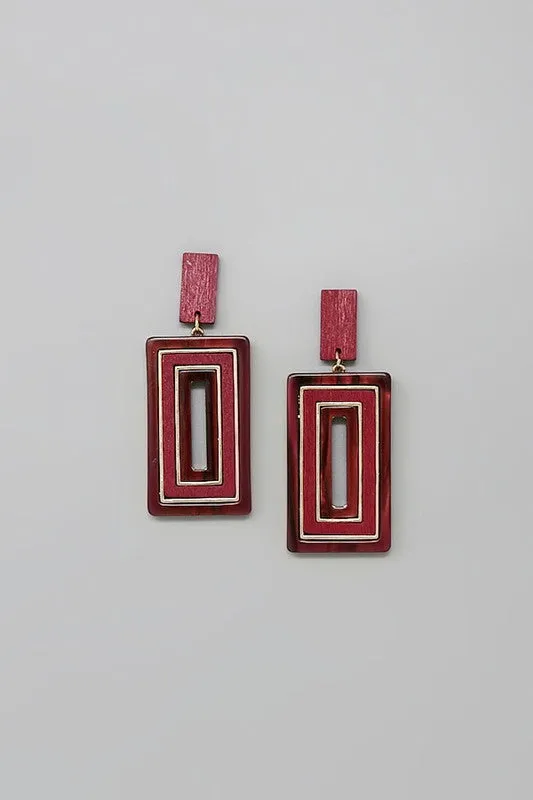 Acetate & Wood Rectangle Earring