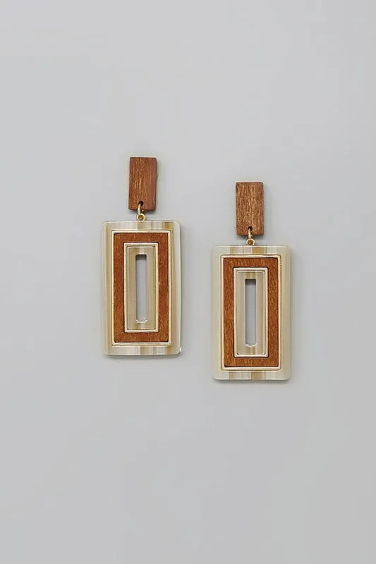 Acetate & Wood Rectangle Earring