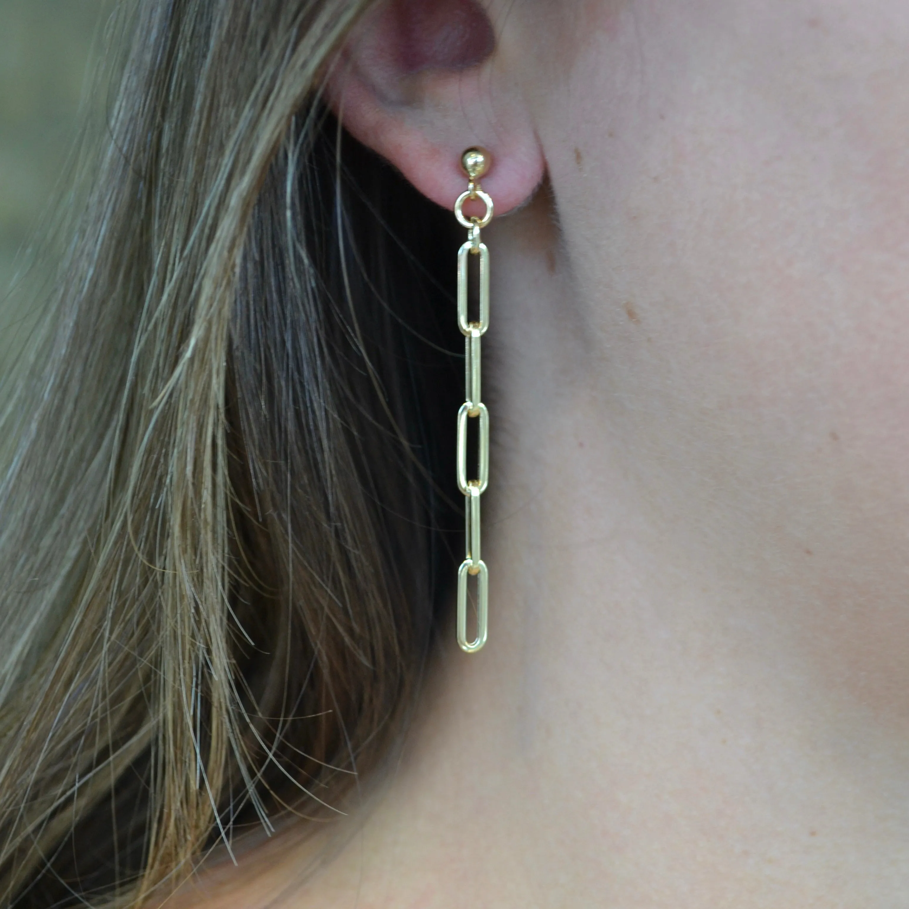 AFJ Gold Collection - Paperclip Chain Drop Earrings, Yellow Gold