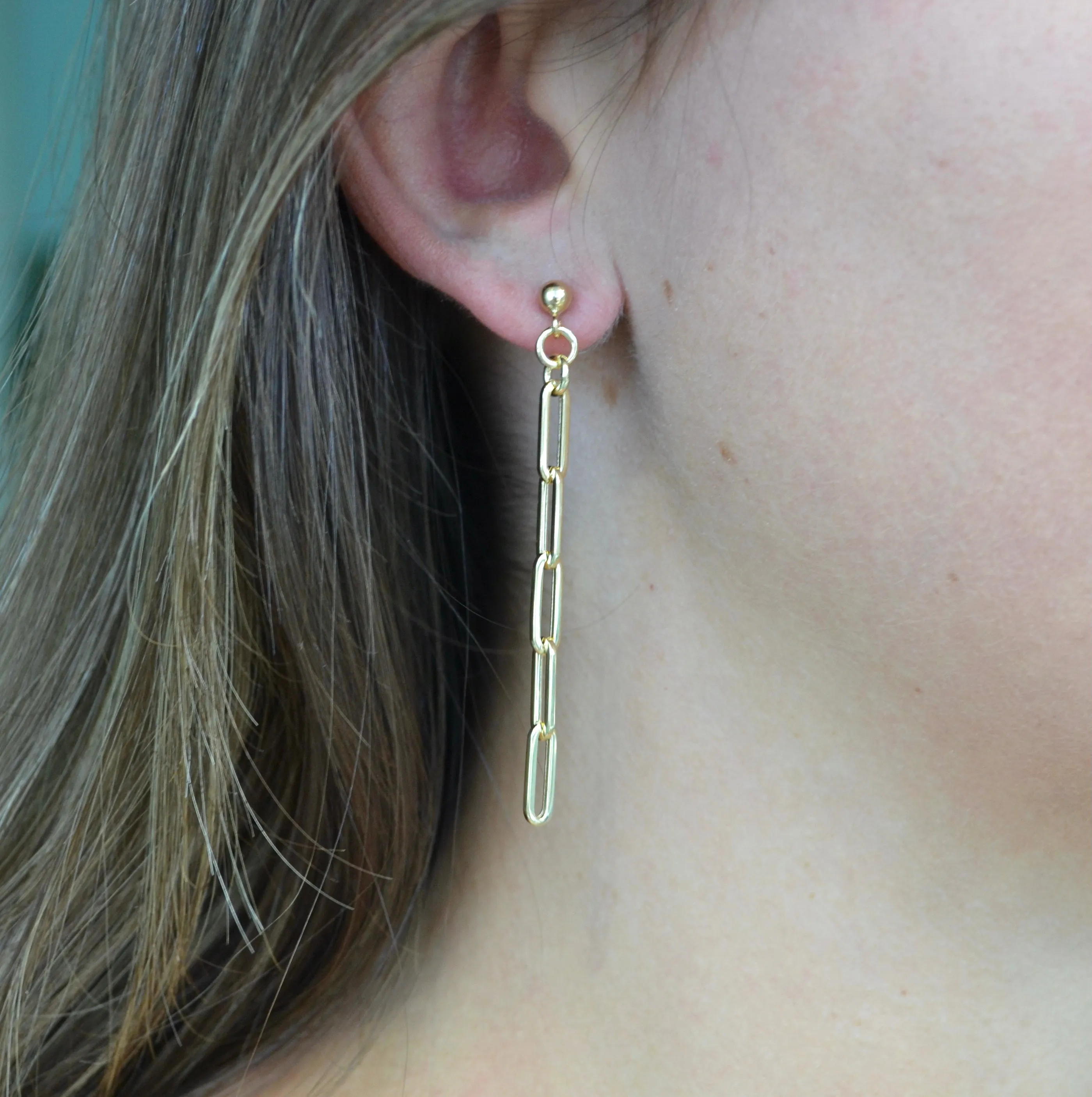 AFJ Gold Collection - Paperclip Chain Drop Earrings, Yellow Gold