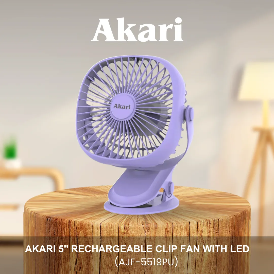 Akari 5 Rechargeable Clip Fan with LED (AJF-5519PU)