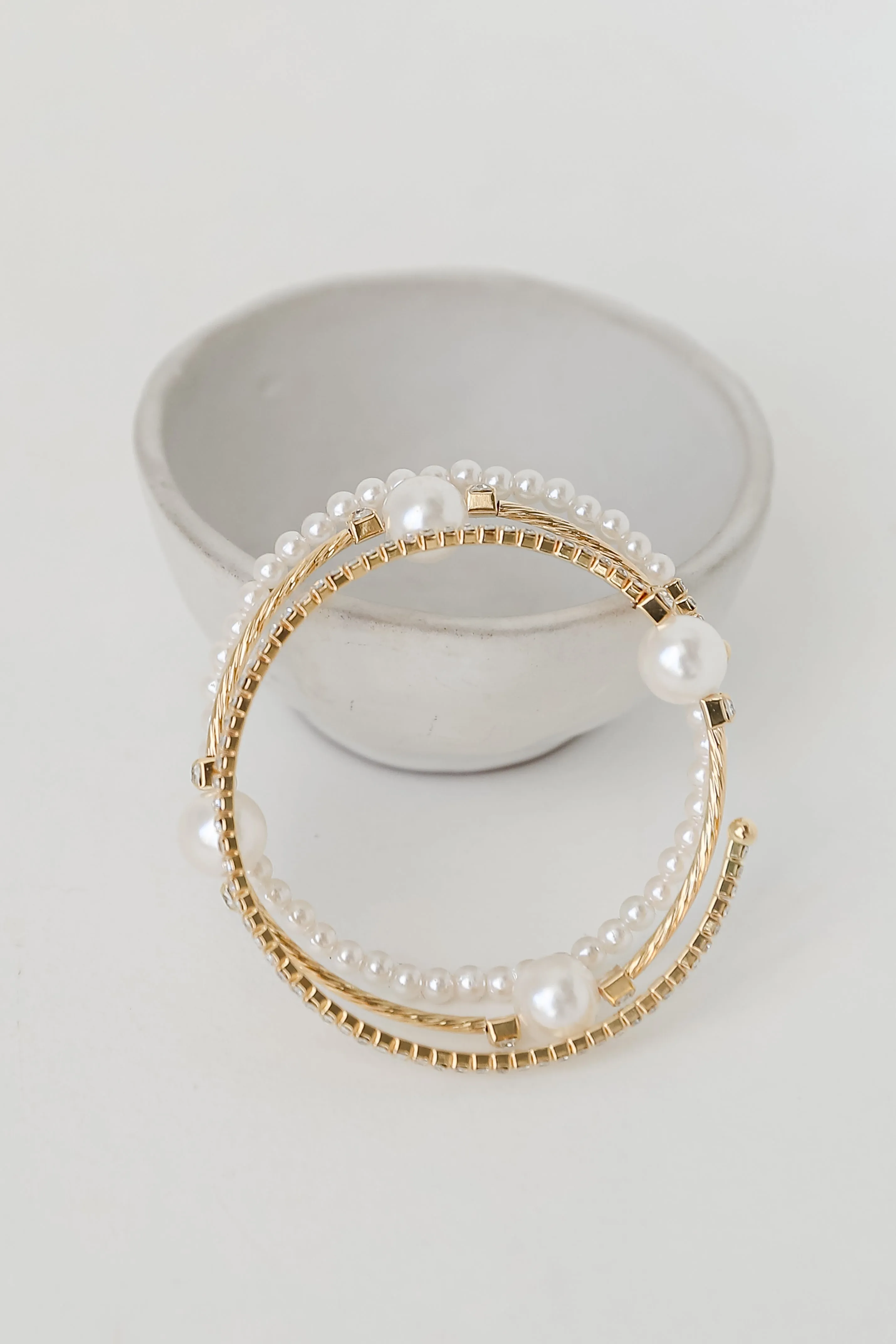 Alayna Gold Pearl   Rhinestone Bracelet Set