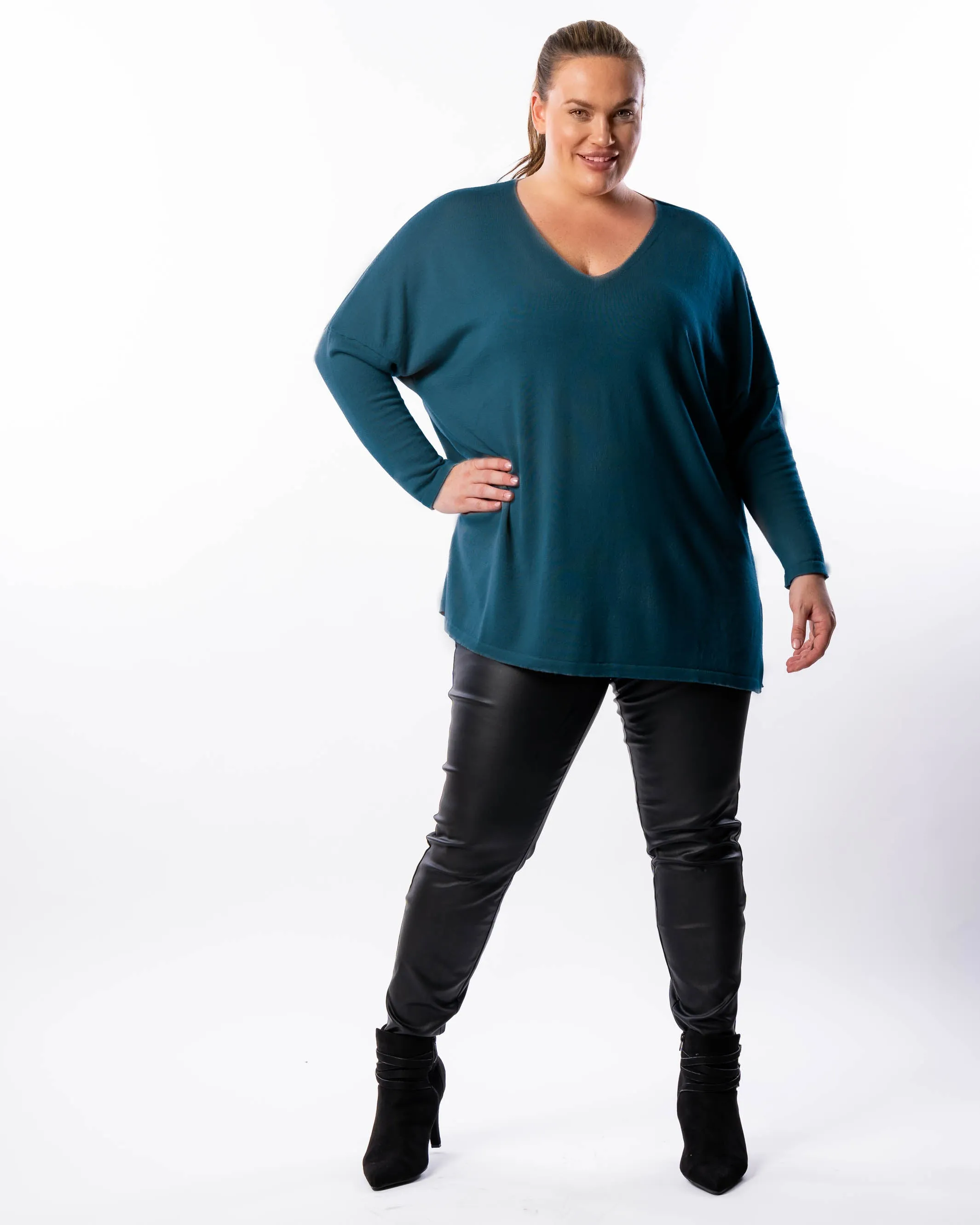 All I Really Want Oversized V-neck Merino Wool Knit - Teal