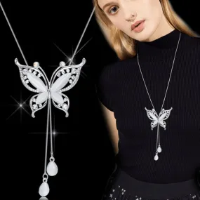 All-match Charm Necklace Butterfly Shaped Zinc Alloy With Rhinestones Pendant Ladies Clothing Daily Accessories