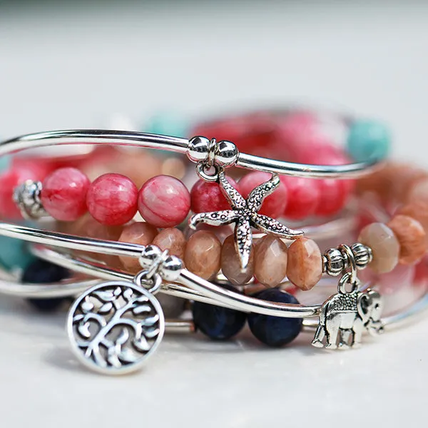 Anchor | Soft Bangle Charm Bracelet | Rose Quartz