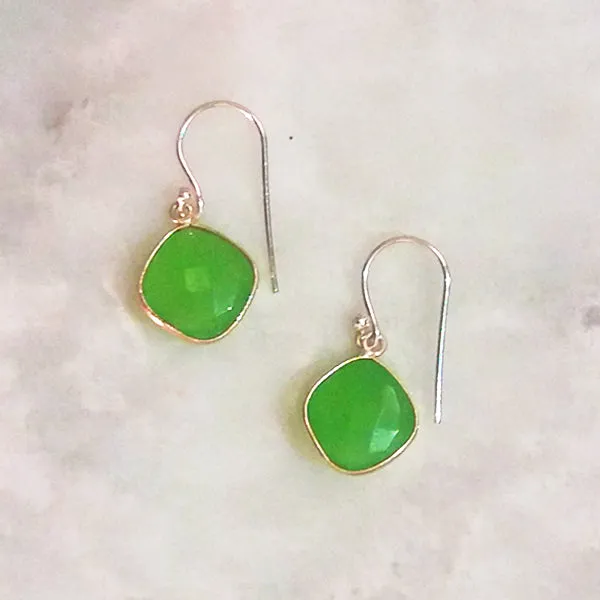 Apple Green Chalcedony Single Drop Hook Earrings