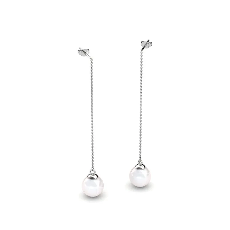 Aspen Exemplary 18k White Gold Plated Pearl Dangle Earrings with Freshwater Pearl