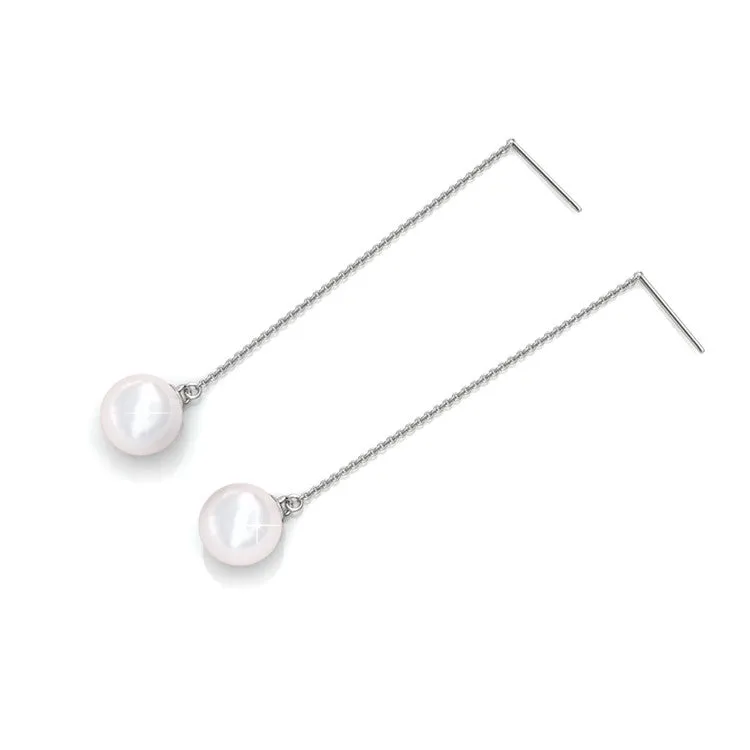 Aspen Exemplary 18k White Gold Plated Pearl Dangle Earrings with Freshwater Pearl