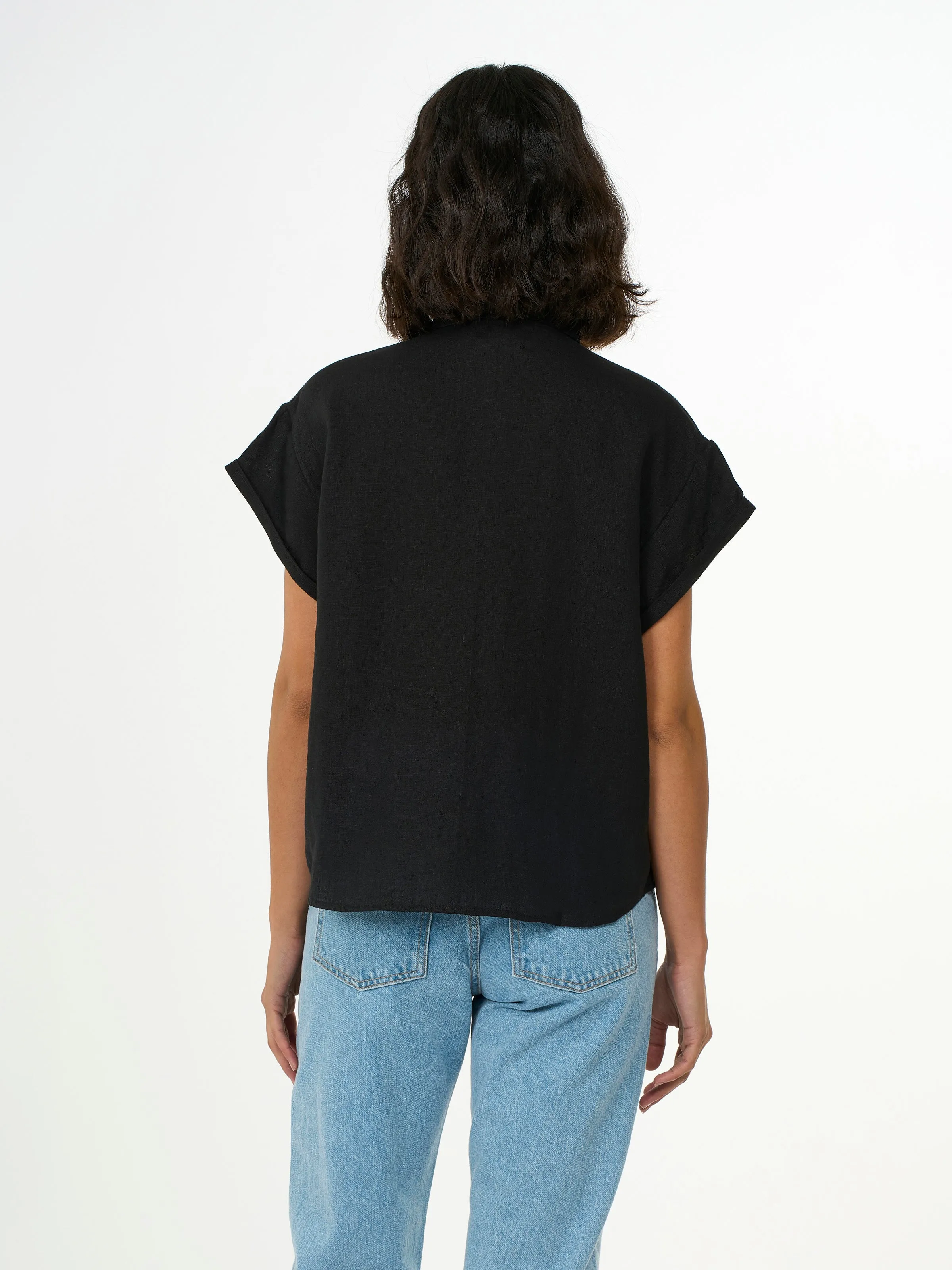 ASTER fold up short sleeve linen shirt - Black Jet