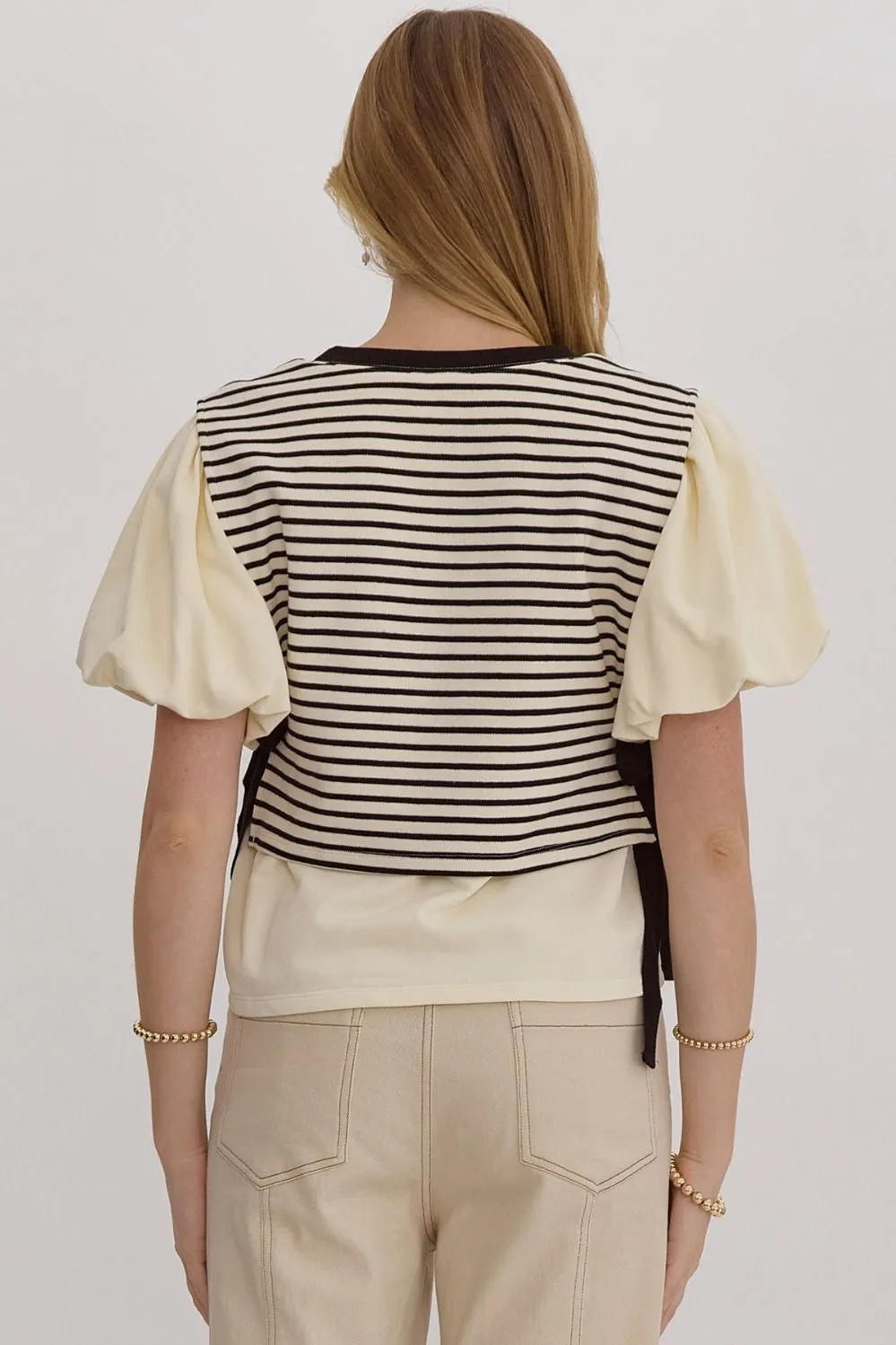 Audrey Stripe Puff Sleeve Top- Ivory